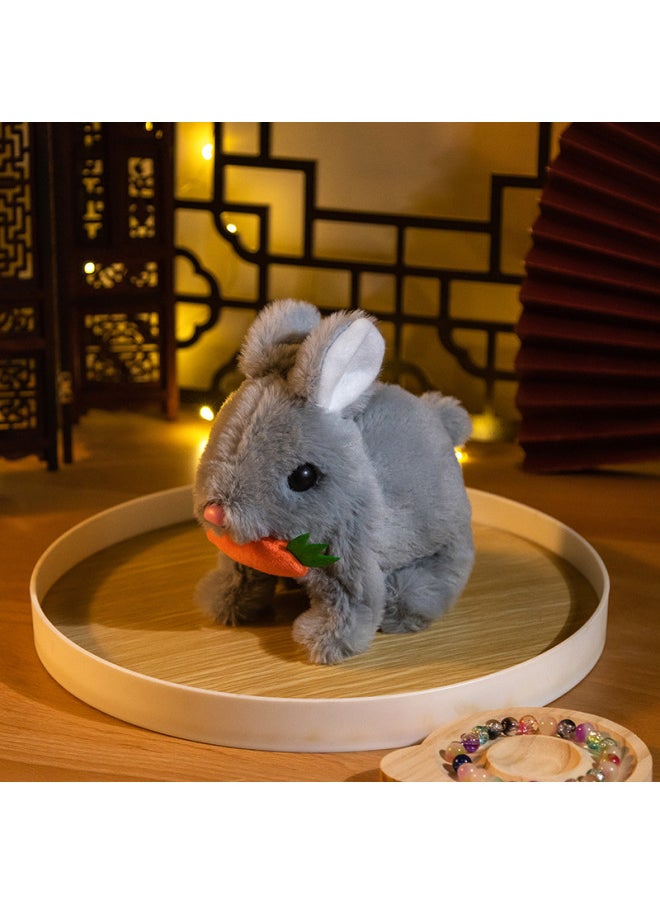 Moving Bunny Dolls Moving Mouth And Ears Squeak Electronic Pet House Toys-Color:Long-haired Carrot Rabbit (grey)-Specifications:With Opp Bag 
