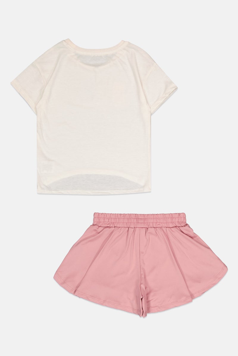 bebe Toddlers Girl 2 Pcs Cap Sleeve Outdoor Top And Shorts Set, Multicolor - Image 2