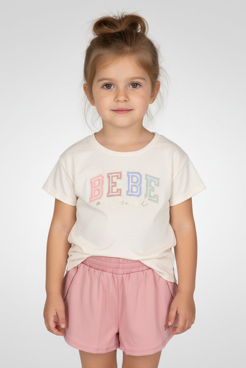 bebe Toddlers Girl 2 Pcs Cap Sleeve Outdoor Top And Shorts Set, Multicolor - Image 1