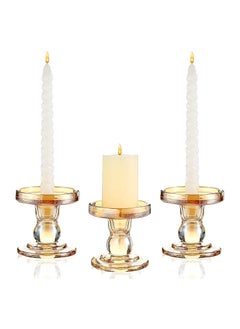 SYOSI Gold Glass Candle Holder for Pillar Taper Candlestick Holders Decorative Set of 3 Formal Events Wedding Holiday DéCor Table Centerpiece Decoration  - Image 1