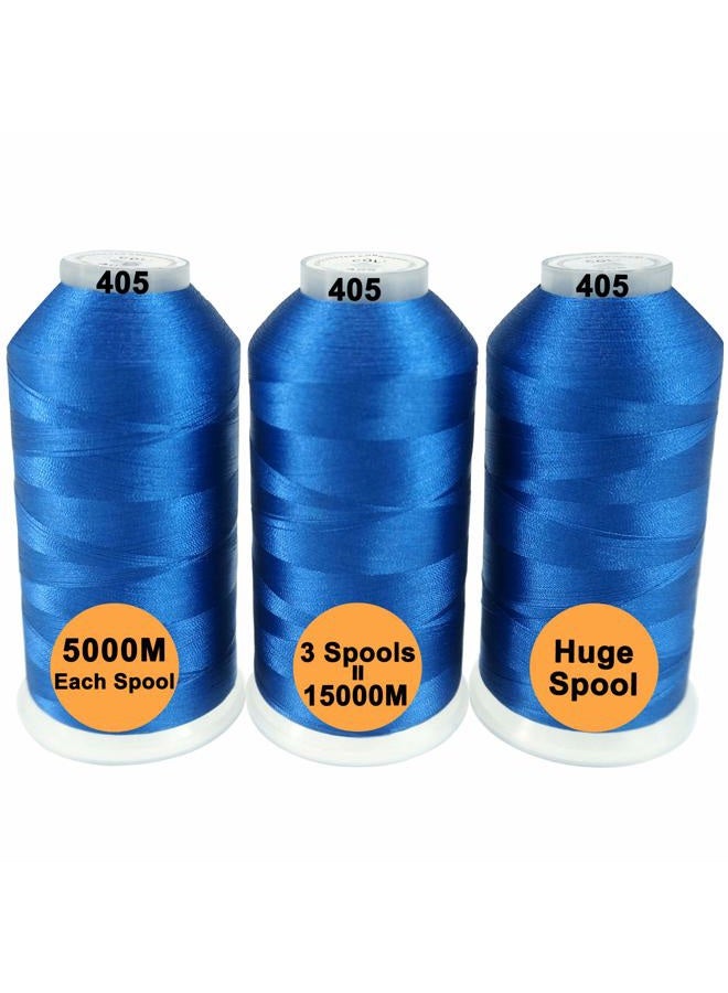 New brothread s - 40 Options- Various Assorted Color Packs of Polyester Embroidery Machine Thread Huge Spool 5000M for All Embroidery Machines -3xBlue - Image 1