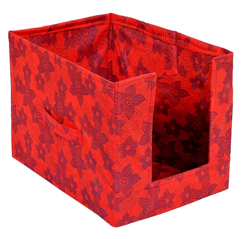 Kuber Industries Saree Organizer for WardrobeCloset Storage Box and Clothing Organiser for Women Clothes With Metalic Flower Print Pack of 3 Red - Image 3