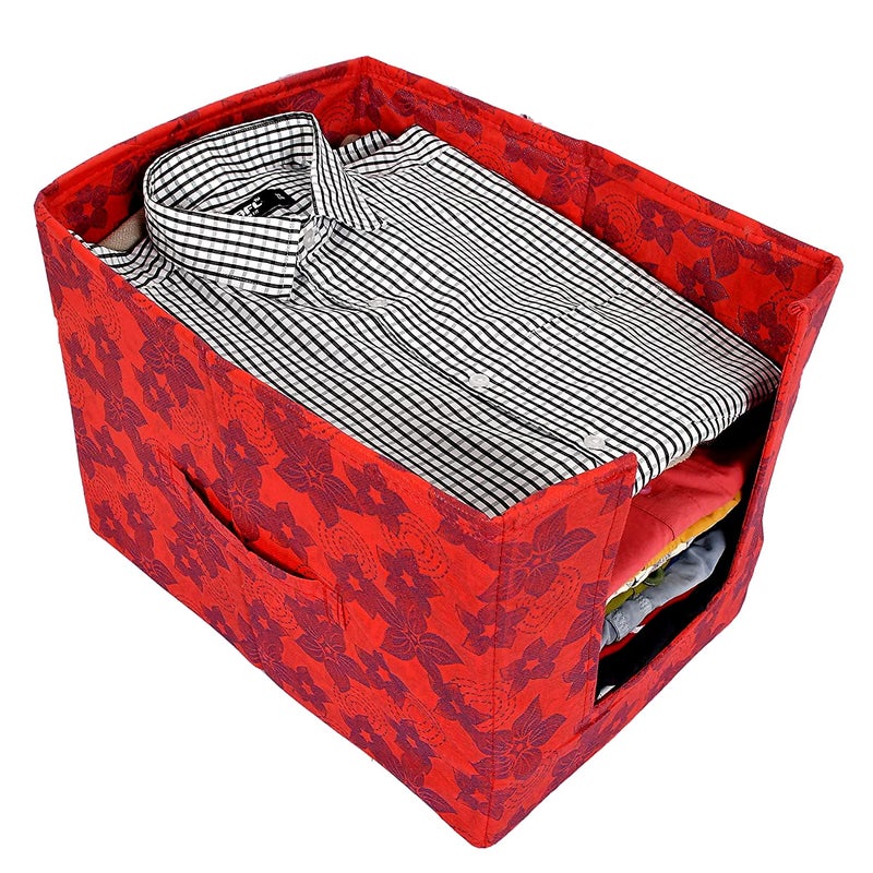 Kuber Industries Saree Organizer for WardrobeCloset Storage Box and Clothing Organiser for Women Clothes With Metalic Flower Print Pack of 3 Red - Image 4