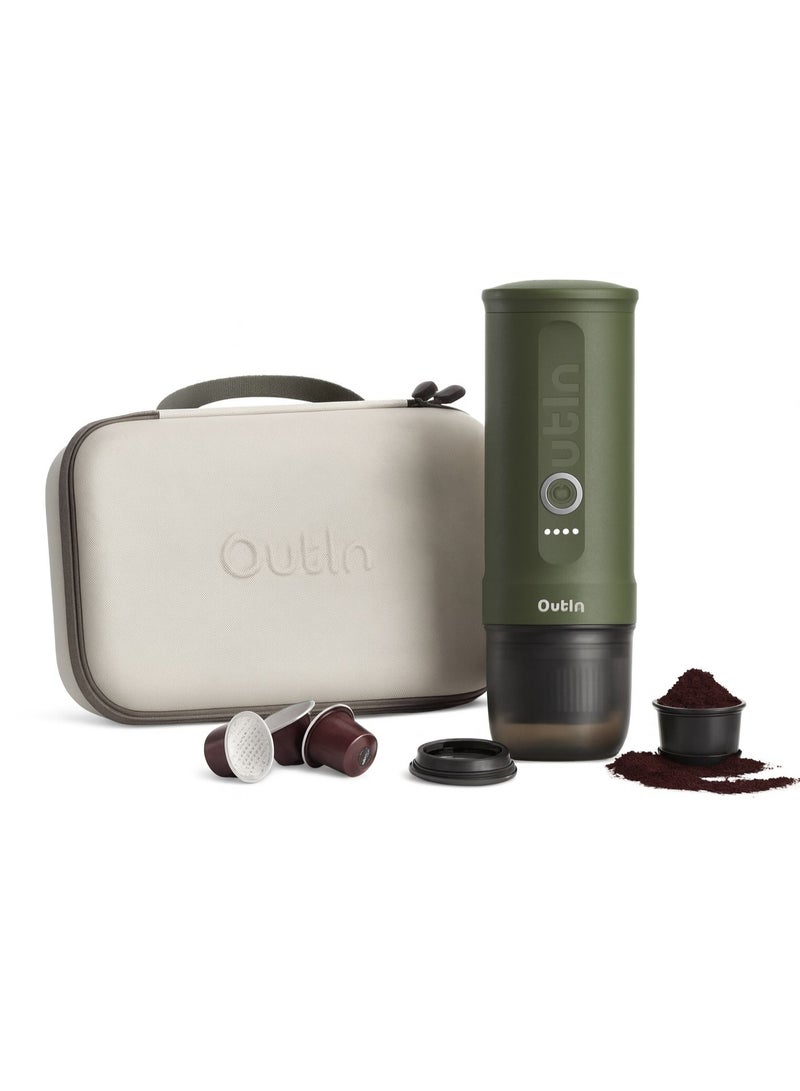 OutIn Nano Portable Electric Espresso Machine with Carrying Bag, Travel Coffee Maker for Camping, Car Coffee Maker Self-Heating with USB-C, With Ground Coffee & NS Capsule for RV, Hiking, Office - Image 1