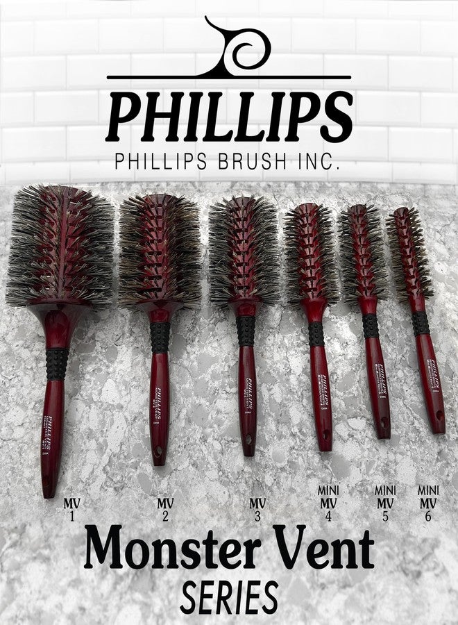 Phillips Brush فرشاة فيليبس ميني مونستر فينت 6 فرشاة شعر احترافية (أسطوانة بقطر 2 بوصة) - فرشاة تجفيف هوائية مع شعيرات من شعر الخنزير المعزز بالنايلون، مقبض خشب الزان مع قبضة مطاطية - Image 5