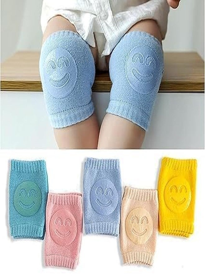 COLESHWAR Smiley Baby Knee Pads for Crawling/Elbow Safety Protector/Stretchable Anti-Slip Padded Elastic Soft Cotton Breathable Comfortable Cap Leg Warmer Support Protector - Pack of 2 Pair, Multicolor - Image 2