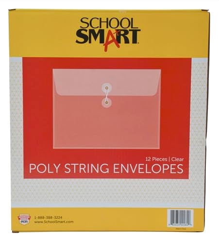 School Smart Expanding Poly String Envelopes, Letter Size, Side Load, Clear, Pack of 12 - Image 1