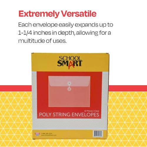 School Smart Expanding Poly String Envelopes, Letter Size, Side Load, Clear, Pack of 12 - Image 4