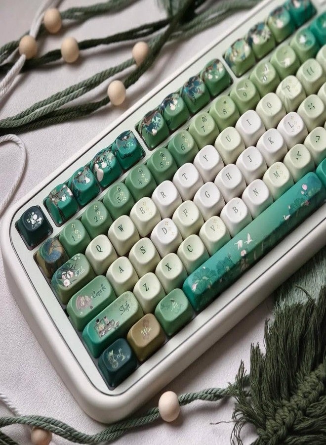 COOMICKEY Green White keycap 120 Key Dye Sub PBT keycaps 60% 75% 100% Cute keycaps MOA Profile Custom Keyboard Keycap Set Compatible with US UK Layout Mechanical Keyboard - Image 1