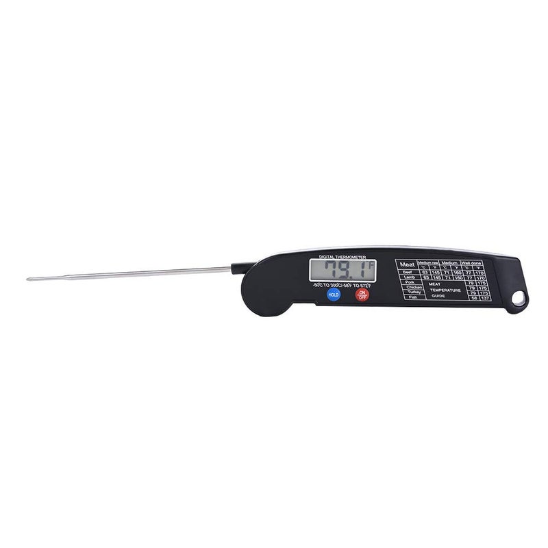 LCD Digital Food Thermometer BBQ Thermometer, Digital Meat BBQ with Foldable Probe Kitchen Cooking Grill Temp Tester (Black) - Image 1