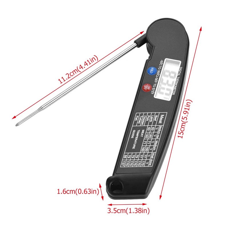 LCD Digital Food Thermometer BBQ Thermometer, Digital Meat BBQ with Foldable Probe Kitchen Cooking Grill Temp Tester (Black) - Image 4