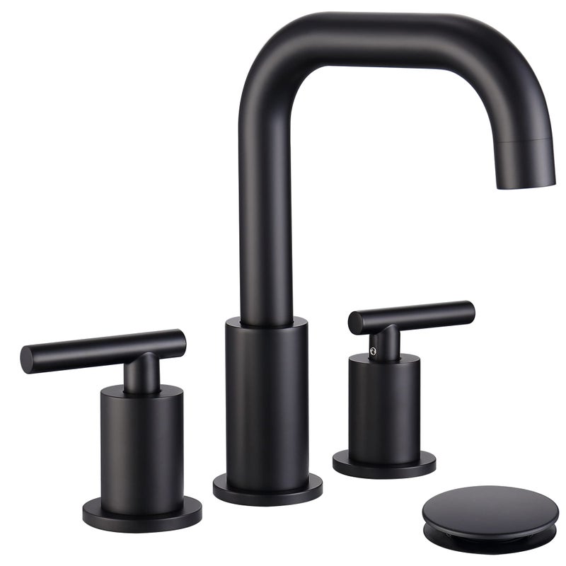 ChiLDano Widespread Bathroom Faucet Matte Black, 8 inch 2 Handles 3 Hole Black Bathroom Faucet with Pop Up Drain Assembly and Water Faucet Supply Hose, Black Bathroom Faucets for Sink 3 Hole CH3166BK - Image 1