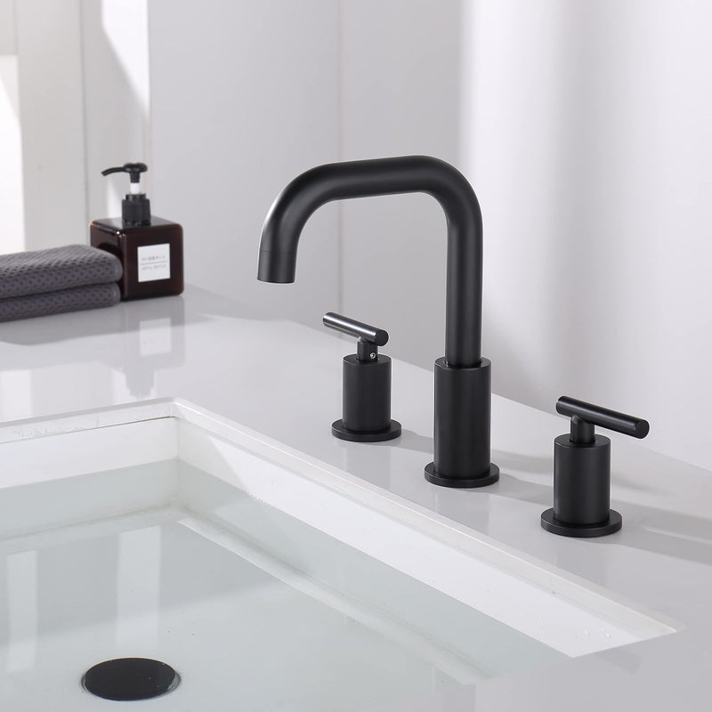 ChiLDano Widespread Bathroom Faucet Matte Black, 8 inch 2 Handles 3 Hole Black Bathroom Faucet with Pop Up Drain Assembly and Water Faucet Supply Hose, Black Bathroom Faucets for Sink 3 Hole CH3166BK - Image 5
