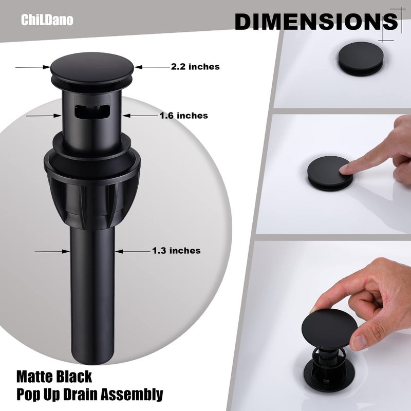 ChiLDano Widespread Bathroom Faucet Matte Black, 8 inch 2 Handles 3 Hole Black Bathroom Faucet with Pop Up Drain Assembly and Water Faucet Supply Hose, Black Bathroom Faucets for Sink 3 Hole CH3166BK - Image 3