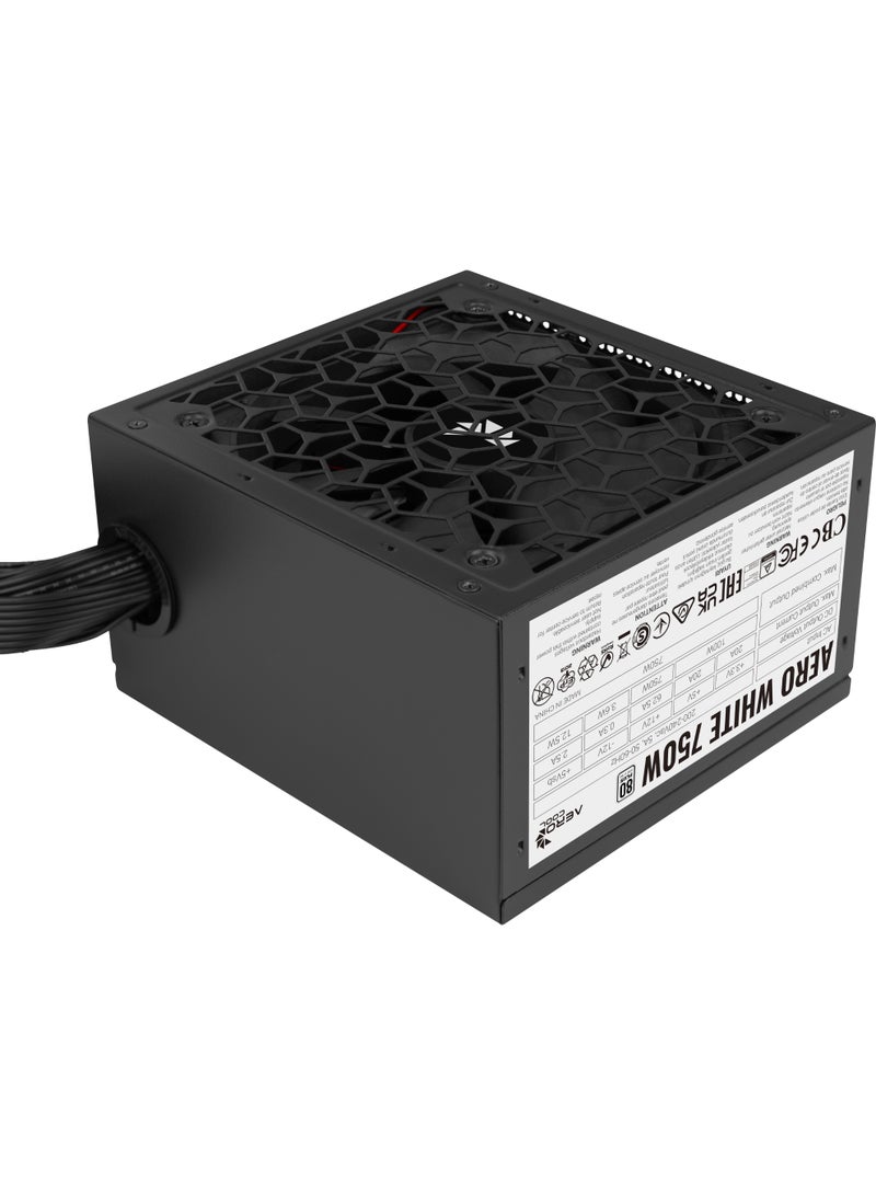 AeroCool AERO WHITE 750W Power Supply | ATX 3.1 Compatible | 80 PLUS 230V EU White Certified | Active PFC | DC-to-DC Conversion | Silent 12cm Fan | Japanese 105°C Capacitors | Multi-Protection System (OVP/UVP/OPP/SCP/OCP/OTP) | High Efficiency PSU for Gaming PC | Flat Black Cables | Reliable 750W Output | Durable Mesh Design | EU Power Cord Included - Image 3