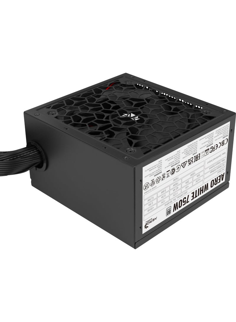 AeroCool AERO WHITE 750W Power Supply | ATX 3.1 Compatible | 80 PLUS 230V EU White Certified | Active PFC | DC-to-DC Conversion | Silent 12cm Fan | Japanese 105°C Capacitors | Multi-Protection System (OVP/UVP/OPP/SCP/OCP/OTP) | High Efficiency PSU for Gaming PC | Flat Black Cables | Reliable 750W Output | Durable Mesh Design | EU Power Cord Included - Image 4