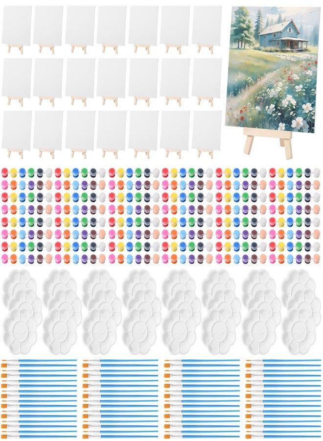 Qilery 24 Set 8 x 8 Inch Canvas Boards and Easel for Painting, Acrylic Paint Strips, Palettes, Brushes, Canvases Painting Kits for Kids Adults Artists Beginners Oil Acrylic Painting Party Favors - Image 1