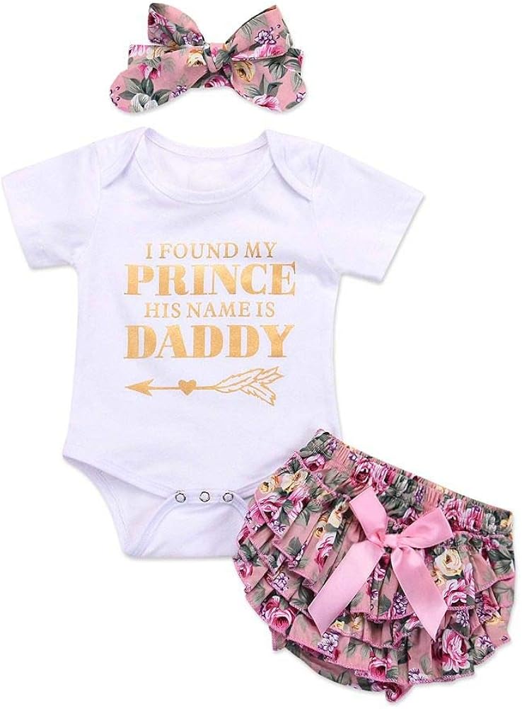 ويوبلز طقم ملابس صيفي مكون من 3 قطع للبنات الصغيرات: بلوزة قصيرة الأكمام مطبوعة + شورت مزين بالزهور + ربطة رأس - Image 1