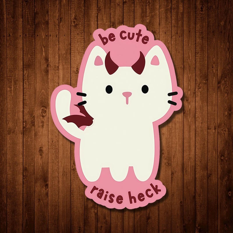 Multicolor 3 Inch Devil Cat PVC Sticker Cute And Edgy Decal Strong Adhesive - Image 1