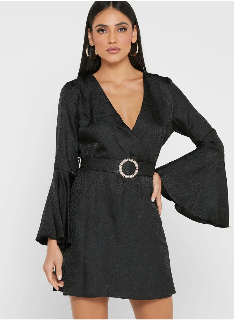 RIVER ISLAND Flute Sleeve Belted Dress