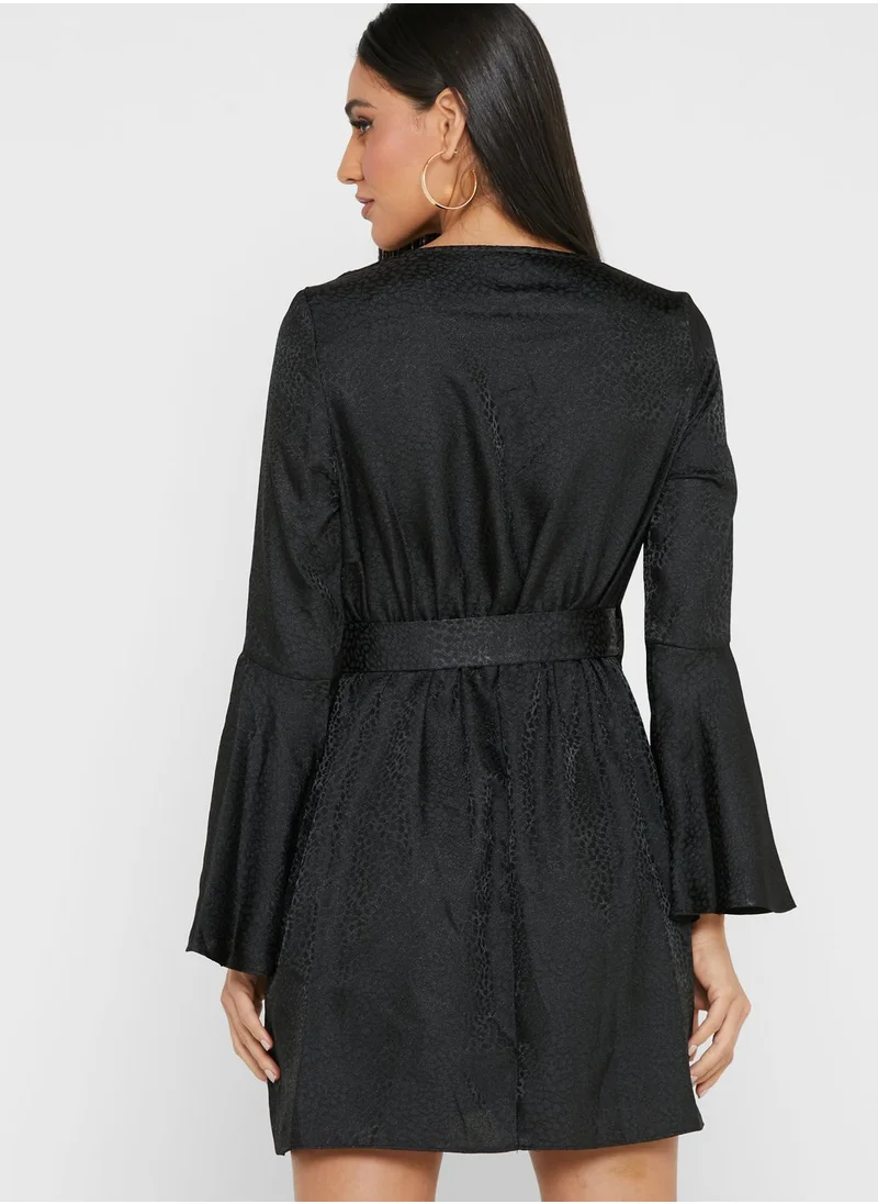 RIVER ISLAND Flute Sleeve Belted Dress