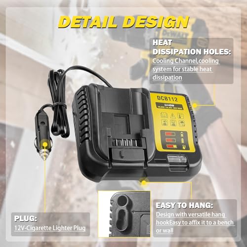BTRUI DCB112 لشاحن بطارية ديوالت للسيارة، بديل لبطارية ديوالت 12V 20V و 60V ماكس ليثيوم أيون للاستخدام في السيارة، مدخل الشحن 12V/24V قابس ولاعة السجائر - Image 5