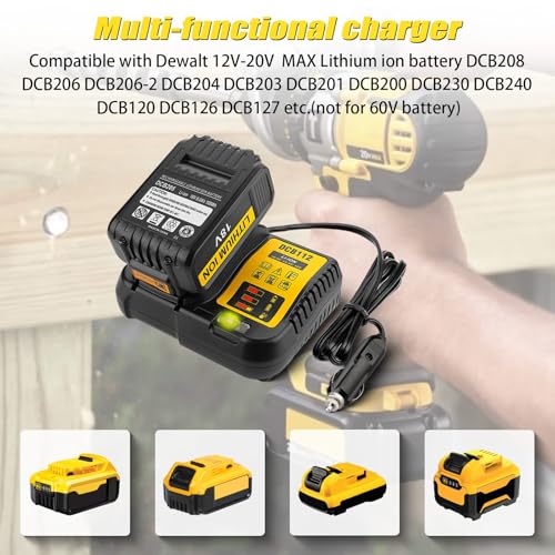 BTRUI DCB112 لشاحن بطارية ديوالت للسيارة، بديل لبطارية ديوالت 12V 20V و 60V ماكس ليثيوم أيون للاستخدام في السيارة، مدخل الشحن 12V/24V قابس ولاعة السجائر - Image 2