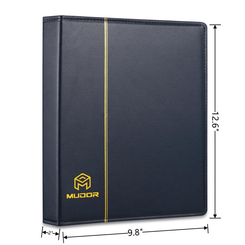MUDOR Empty Premium PU Classic Binder, 4 Ring Binder Albums Stockbook for Stamps, Documents, Coins, Bank Notes(Blue) - Image 2