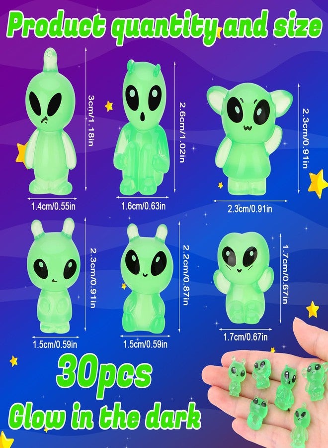 GGSTDDUP 30 Pcs Glow in The Dark Mini Alien Figures, Tiny Alien Figurines to Hide, Luminous Mini Resin Alien Bulk for Space Party Fillers, Piñata Stuffers, Playsets, Halloween Prank (6 Styles) - Image 2