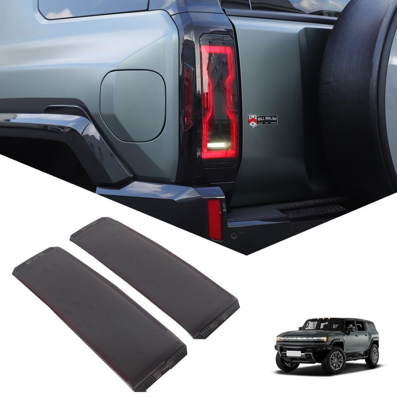 for Hummer EV SUV Accessories Rear Tail Light Lens Kit Taillight Protective Covers Molded Trim Rear FogBrakeBackup ReverseTurn Signal Lamp Kit Smoked Lens Fits 2024 2025 2026