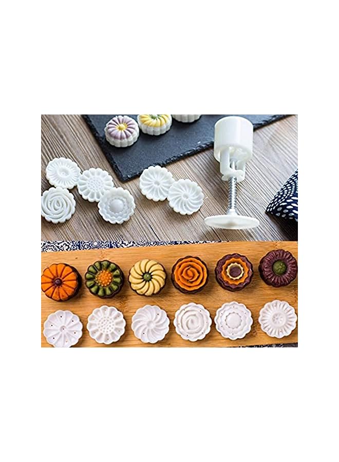 Raxoom Rose Flowers Mooncake Cookie Mold Cutter Pastry DIY Baking Tool 1 Barrel+6 Stamps Set Hand Pressure Cake Mould, White - Image 2
