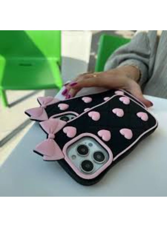 iPhone 16 pro max  Case Phone Cases,Cute 3D Cartoon Black Silicone Phone Case with Pink Love Bow Soft Shockproof Protective Case Funny for - Image 5