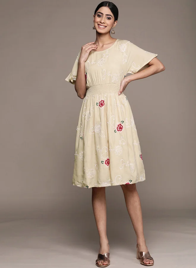 Floral Embroidered A-Line Dress