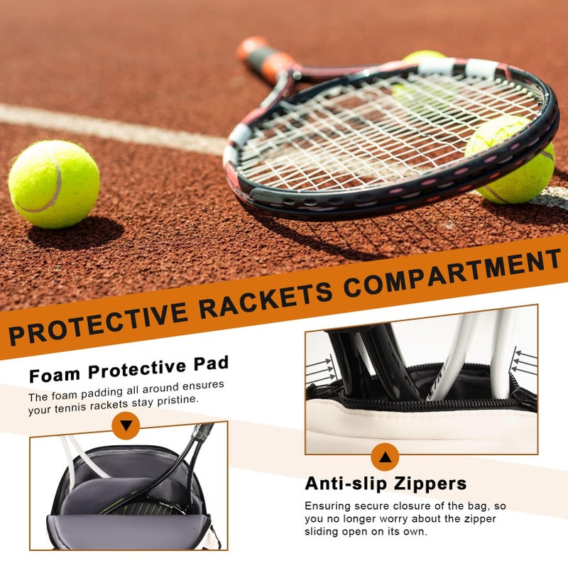 Arcoyard Tennis Bag, Large Tennis Bags For Women, Tennis Backpack with Ventilated Shoe Compartment and Insulated Pocket, Hold 2 Tennis Pickleball Rackets, Tennis Pickleball Balls and More, Beige - Image 5