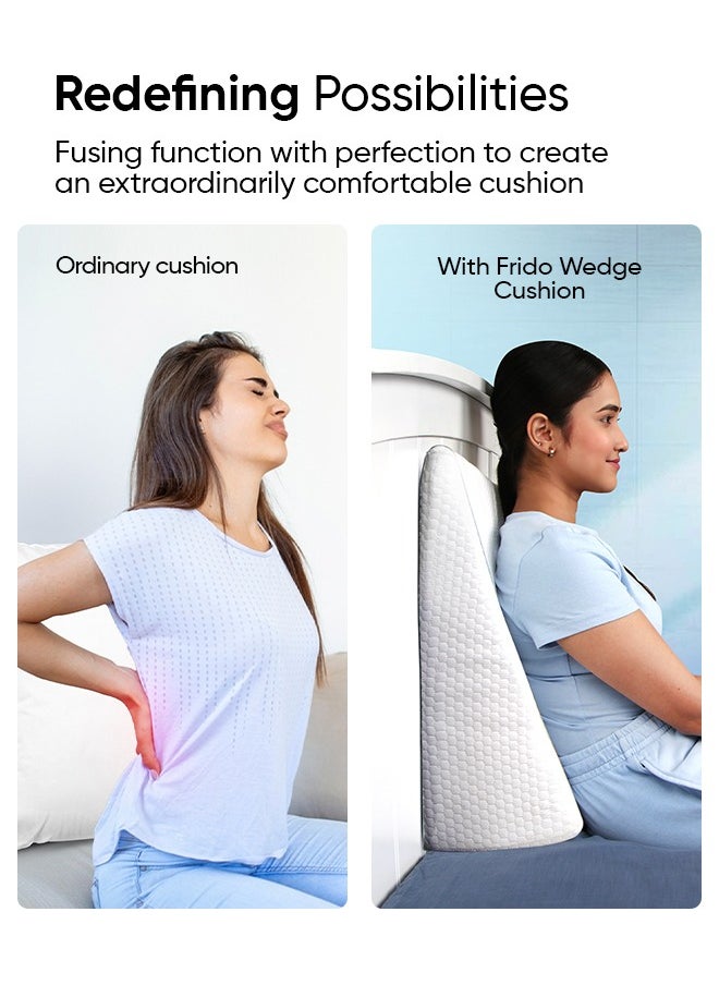 Frido - Frido Wedge Plus Pillow for Back Support, Multipurpose Cushion For Sleeping & Acid Reflux, Dual Foam Layers, Pillow For Leg Elevation, Pregnancy Pillow, GERD Relief Pillow, Pack of 1 (White) - Image 1