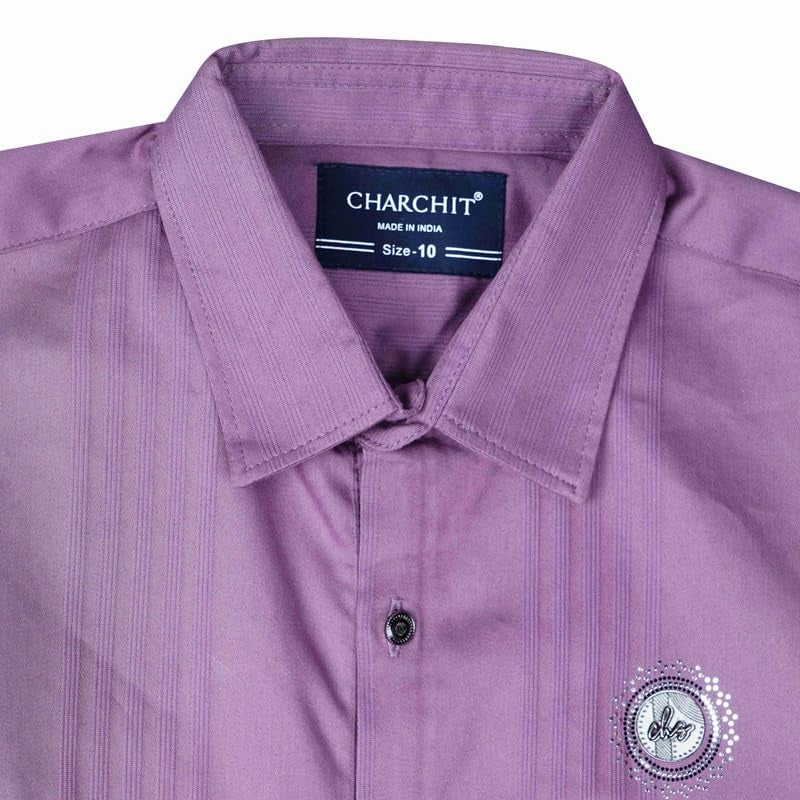 CHARCHIT قميص كاجوال بأكمام كاملة من قطن تشارتشيت للأولاد - ماغينتا - Image 5