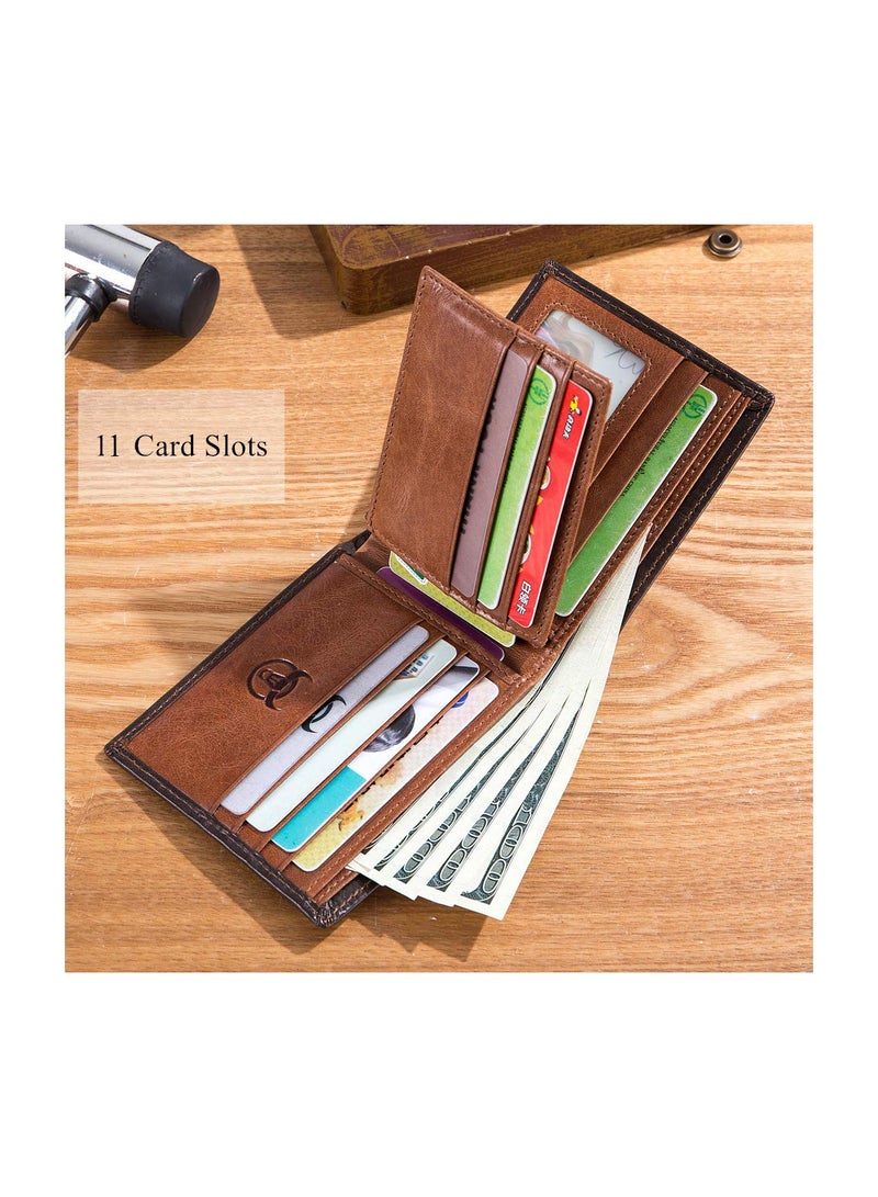 Excefore Upgrade Your Style with RFID Slim Bifold Wallet - Genuine Leather, 11 Card Slots, 2 ID Windows, 2 Currency Pockets (Brown)  - Image 4