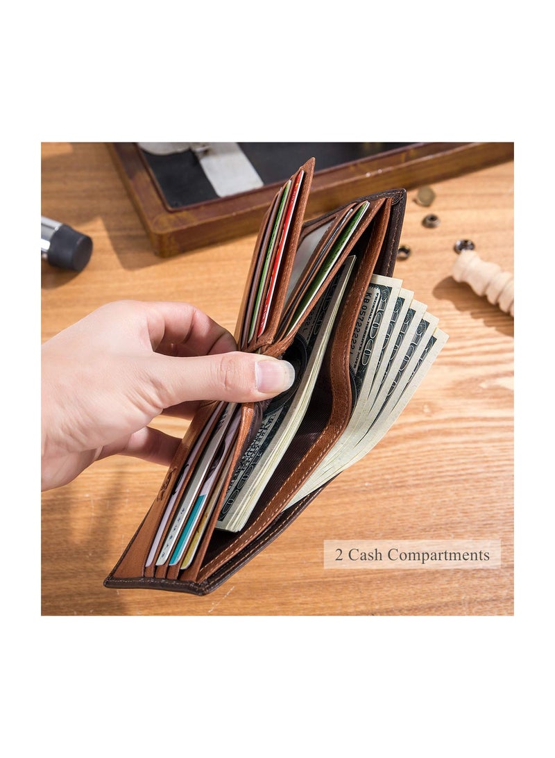 Excefore Upgrade Your Style with RFID Slim Bifold Wallet - Genuine Leather, 11 Card Slots, 2 ID Windows, 2 Currency Pockets (Brown)  - Image 5