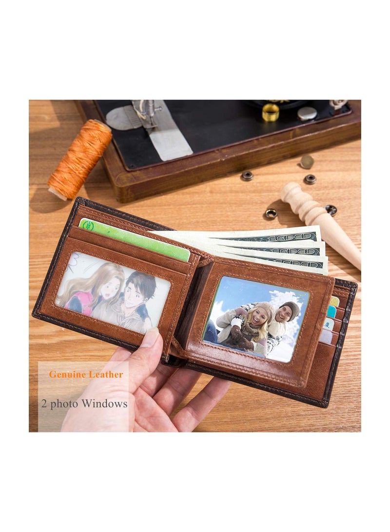 Excefore Upgrade Your Style with RFID Slim Bifold Wallet - Genuine Leather, 11 Card Slots, 2 ID Windows, 2 Currency Pockets (Brown)  - Image 3