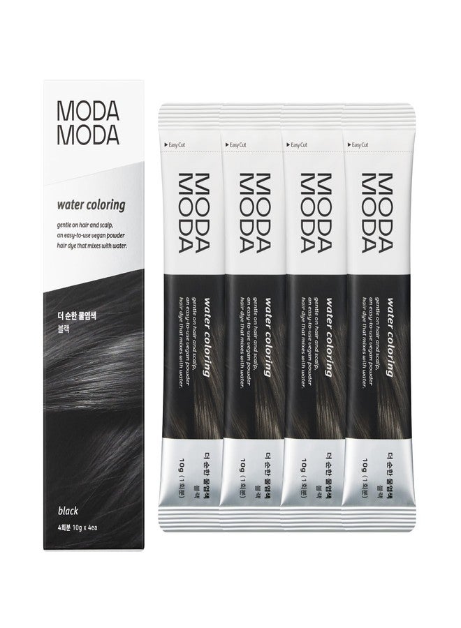 MODA MODA MODAMODA Water Coloring Hair Dye Black - Individually Packed Water-Activated Hair Color Powder with Polyphenols - Gentle, Vegan and for All Hair Types (0.35 oz, 4 Packets, no kit) - Image 1