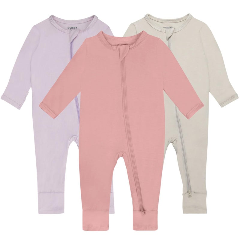 GUISBY Baby Footless Pajamas with 2 Way Zipper, Soft Rayon Long Sleeve with MIttens 3 Piece PJs 12-18 Months - Image 1