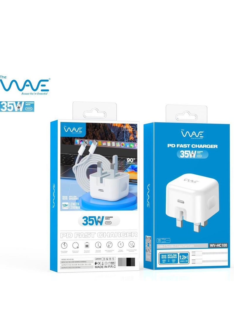Wave - PD iPhone 35W Fast Charger USB-C Adapter with USB C to USB-C Cable Power Cable. - Image 1
