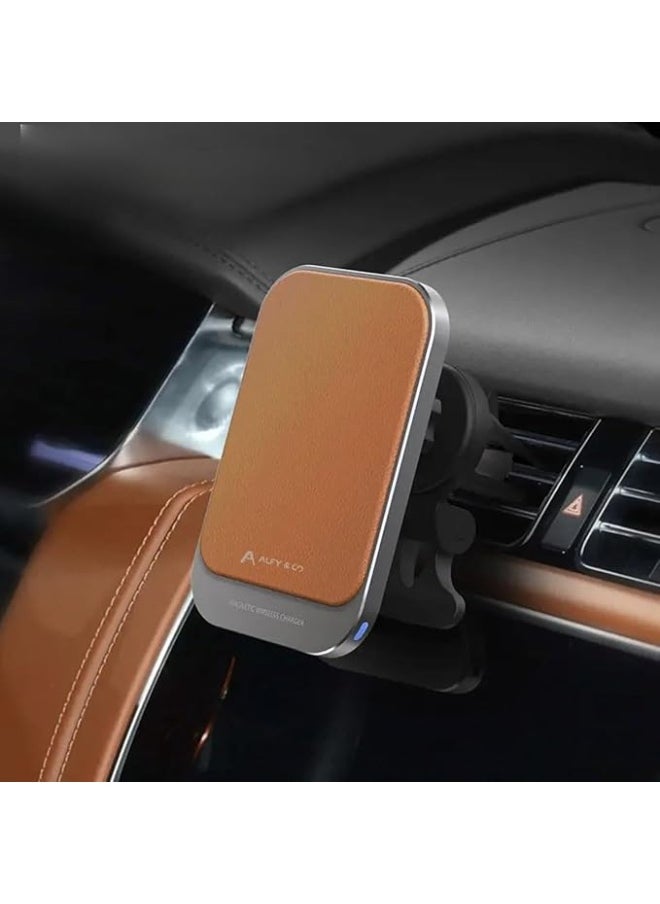 ALFY & CO Premium 15W MagSafe Magnetic Wireless Leather Car Charger  - Image 1