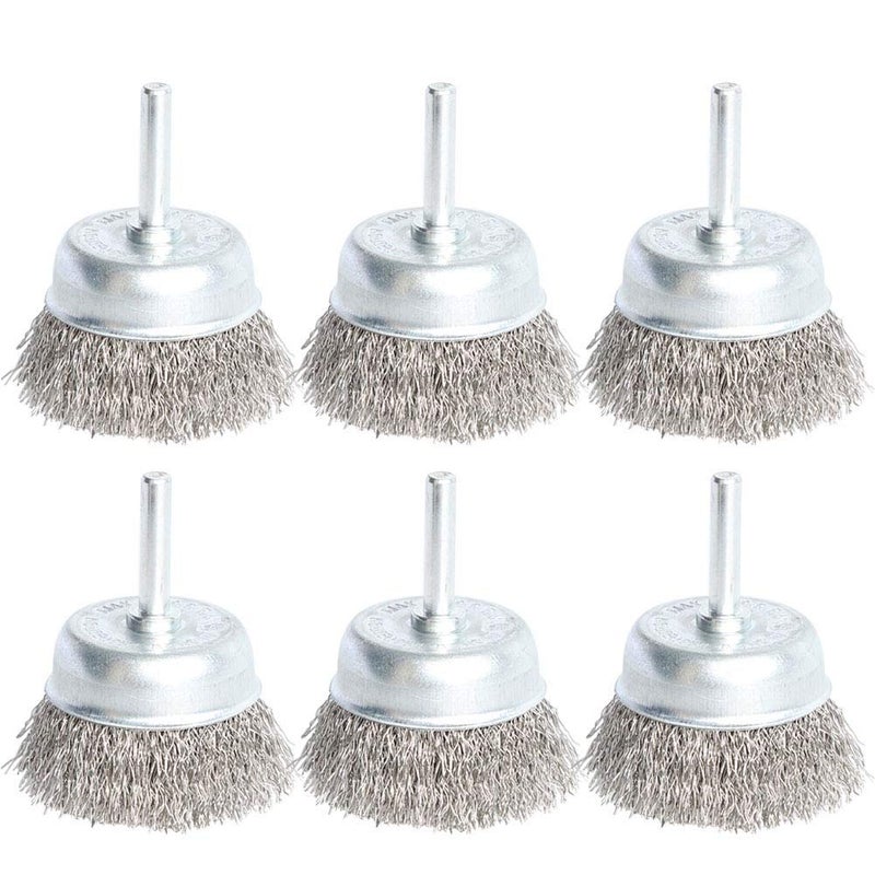 FPPO 6PCS Stainless Steel Wire Crimped Cup Brush Kit for Drill with 1/4-Inch Shank - Image 1