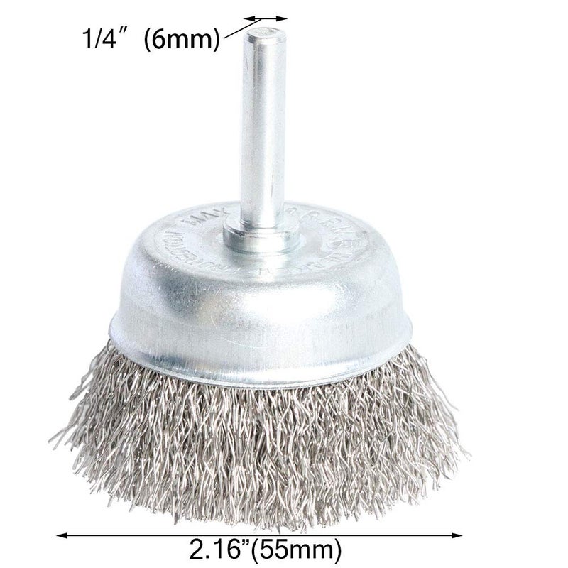 FPPO 6PCS Stainless Steel Wire Crimped Cup Brush Kit for Drill with 1/4-Inch Shank - Image 2