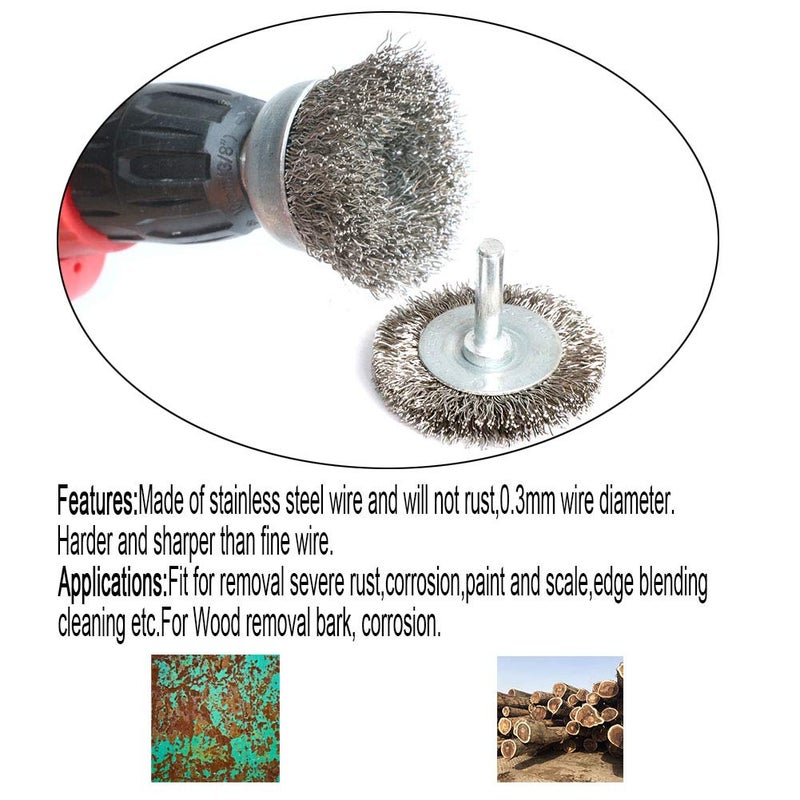 FPPO 6PCS Stainless Steel Wire Crimped Cup Brush Kit for Drill with 1/4-Inch Shank - Image 4