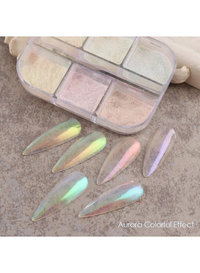 Furimuk 6 Colors Chrome Nail Powder Metallic Mirror Effect Aurora Magic White Pearl Chrome Nails Powder For Nail Art Gel Polish Mica Powder Iridescent Nail Powder Manicure Pigment - Image 2