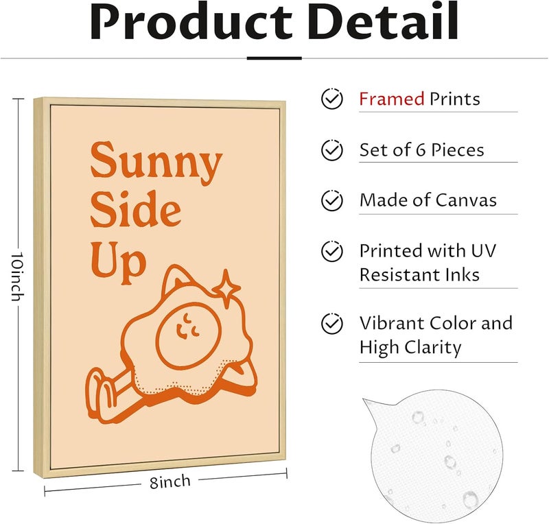 Youillne Kitchen Food Prints - Set of 6 Framed Art - Image 2