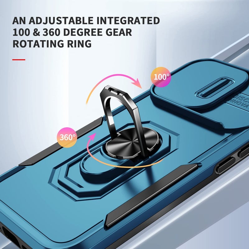 ShieldTech Back Cover Case Compatible for Apple iPhone 15 Pro Max with Slide Camera Cover & Rotated Ring Stand | Military Grade Mobile Phone Cover Case for Apple iPhone 15 Pro Max (Blue) - Image 4