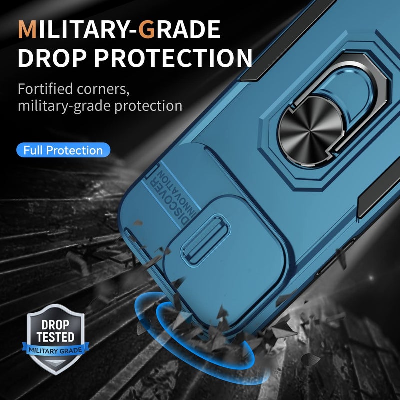 ShieldTech Back Cover Case Compatible for Apple iPhone 15 Pro Max with Slide Camera Cover & Rotated Ring Stand | Military Grade Mobile Phone Cover Case for Apple iPhone 15 Pro Max (Blue) - Image 5